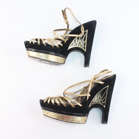 Sam Edelman TILLIE Blk Gld Stiletto Platform Heels #135 - Picture 8 of 12